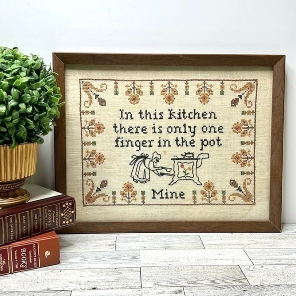 Vintage Framed Cross Stitched Wall Art